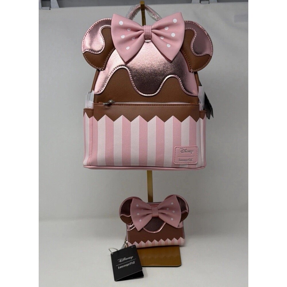Disney Loungefly Minnie Mouse Cupcake Mini Backpack Wallet 2 Piece Set